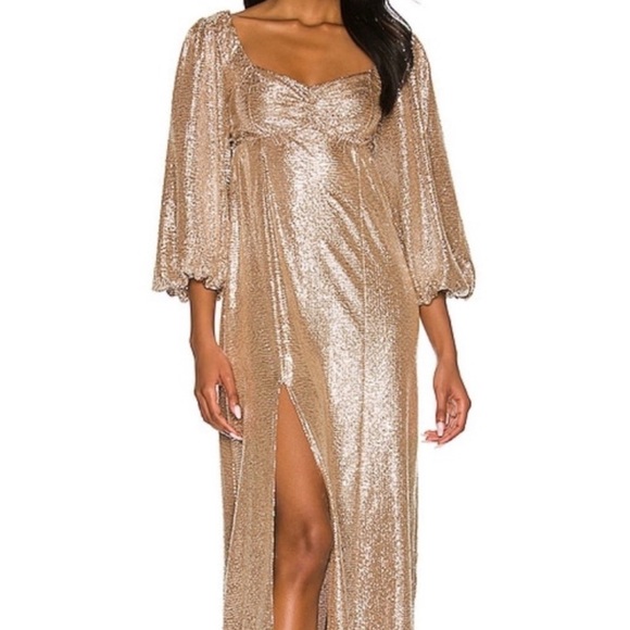 Show Me Your MuMu Shimmering Silver Puff Sleeve Dress - Picture 3 of 6